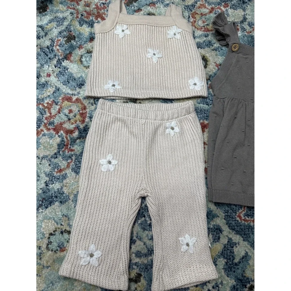 Baby Girl‎ Knit Outfit Bundle 0-3M / 3M Cream Floral Mauve Dress